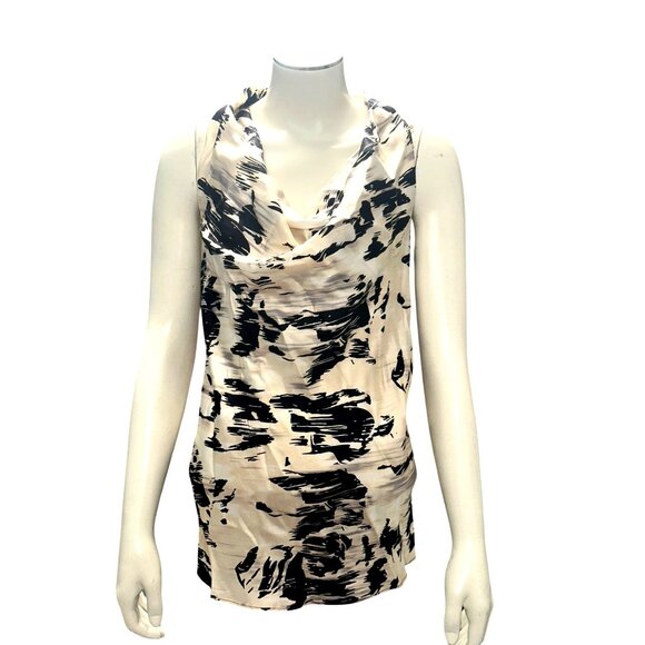 Cynthia Rowley XL Black White Abstract Print Silk Sleeveless Cowl Neck Blouse NW - Picture 2 of 9
